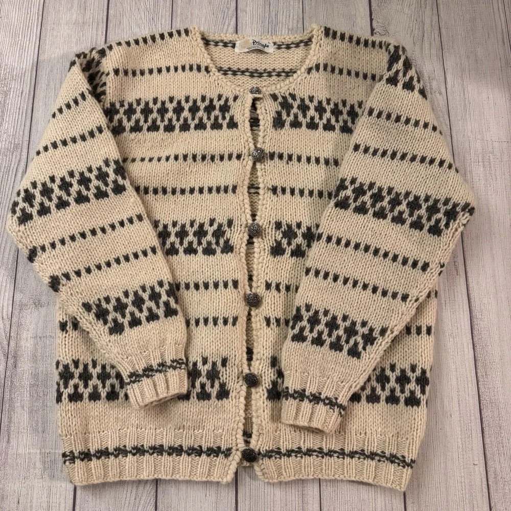 Vintage Pringle Of Scotland Women's L Shetland Wool Fair Isle Cardigan Sweater